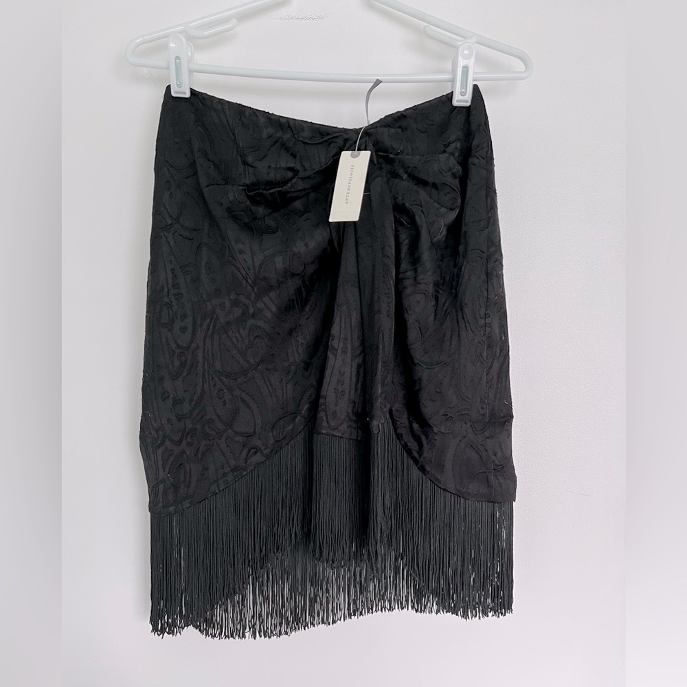 NWOT Anthropologie Fringe Brocade Skirt in Black